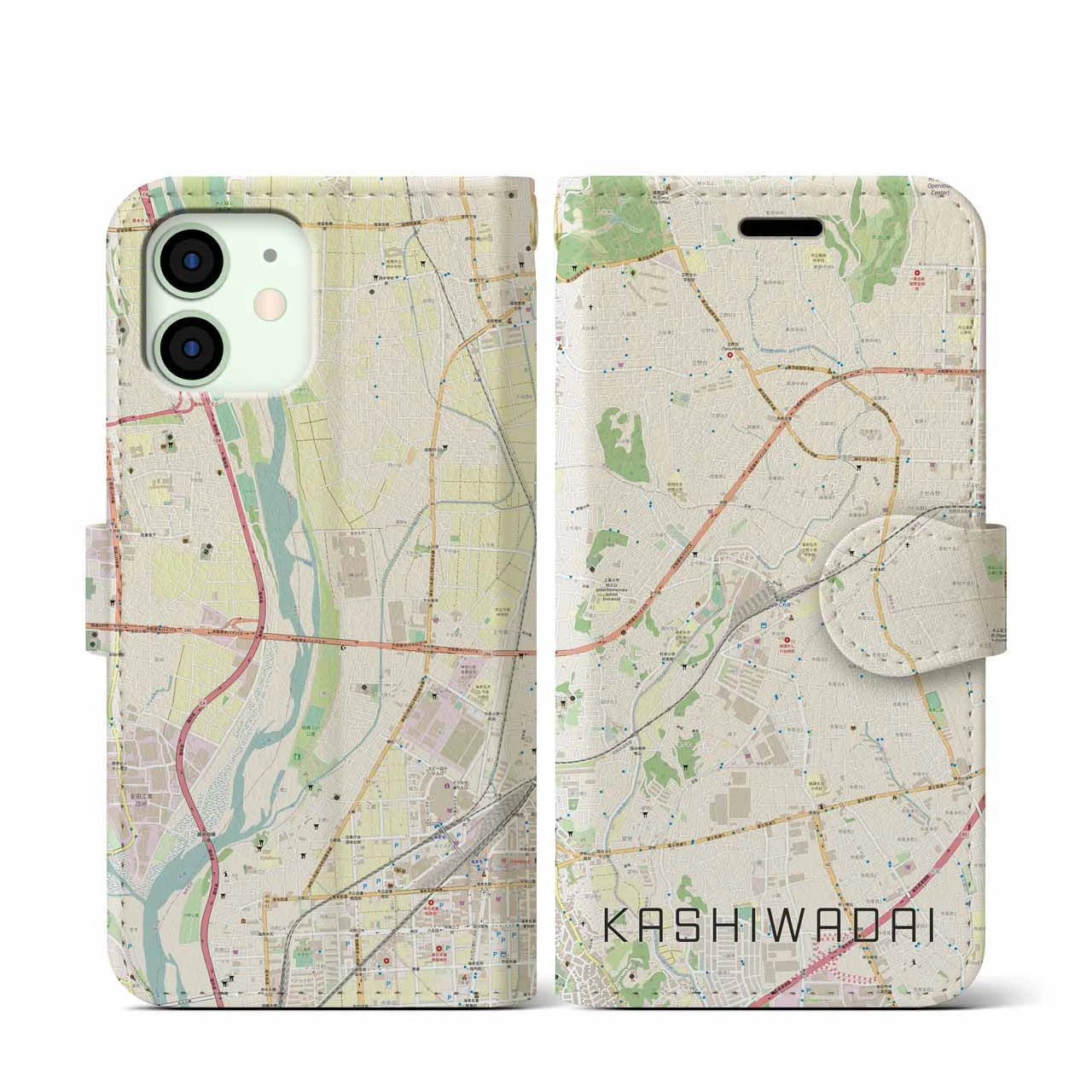 【かしわ台（神奈川県）】地図柄iPhoneケース（手帳タイプ）