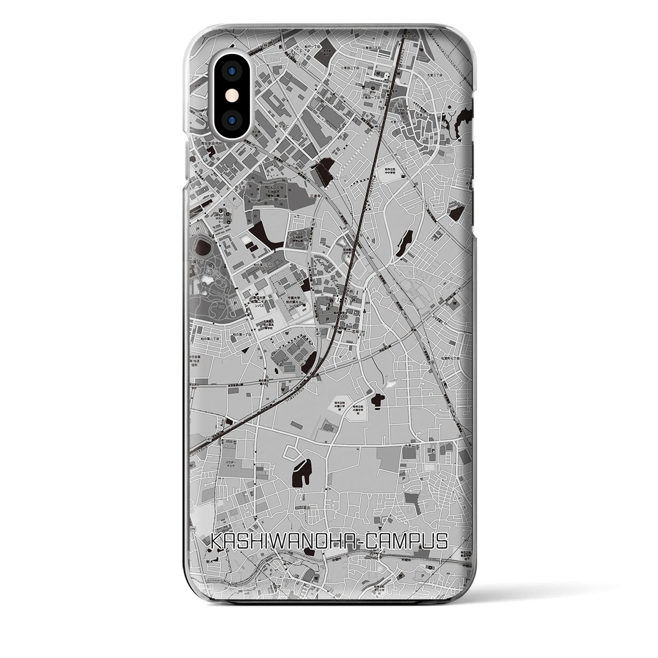 【柏の葉キャンパス（千葉県）】地図柄iPhoneケース（クリアタイプ）モノトーン・iPhone XS Max 用