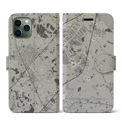 【柏の葉キャンパス（千葉県）】地図柄iPhoneケース（手帳タイプ）モノトーン・iPhone 11 Pro 用