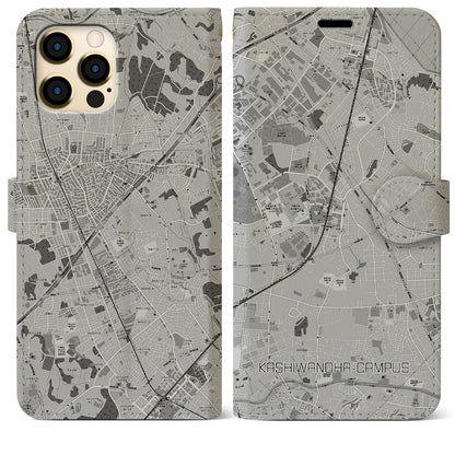 【柏の葉キャンパス（千葉県）】地図柄iPhoneケース（手帳タイプ）モノトーン・iPhone 12 Pro Max 用