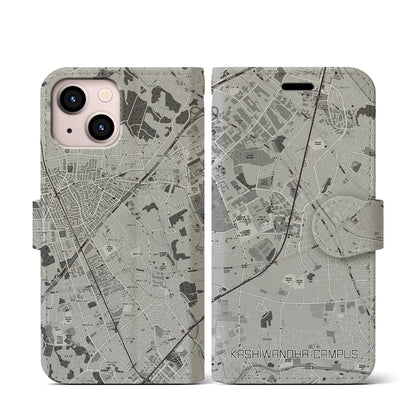 【柏の葉キャンパス（千葉県）】地図柄iPhoneケース（手帳タイプ）モノトーン・iPhone 13 mini 用