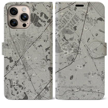 【柏の葉キャンパス（千葉県）】地図柄iPhoneケース（手帳タイプ）モノトーン・iPhone 16 Plus 用