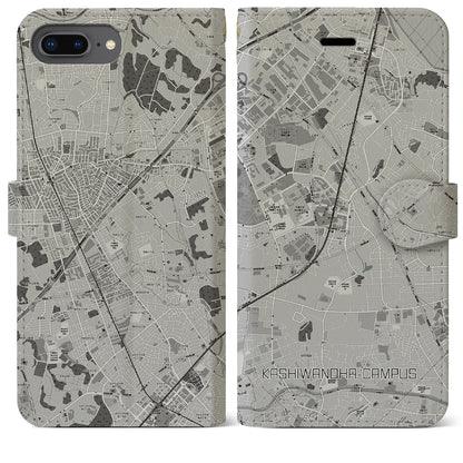 【柏の葉キャンパス（千葉県）】地図柄iPhoneケース（手帳タイプ）モノトーン・iPhone 8Plus /7Plus / 6sPlus / 6Plus 用