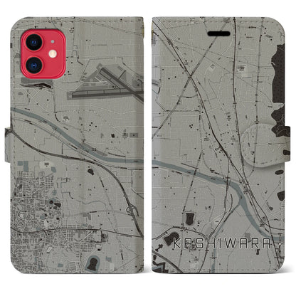 【柏原（大阪府）】地図柄iPhoneケース（手帳タイプ）モノトーン・iPhone 11 用