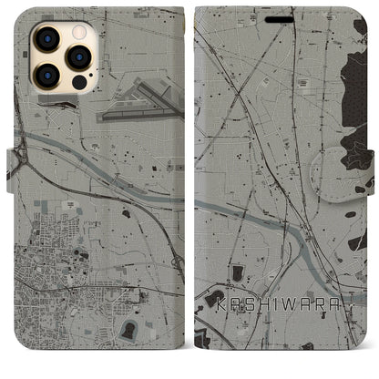 【柏原（大阪府）】地図柄iPhoneケース（手帳タイプ）モノトーン・iPhone 12 Pro Max 用