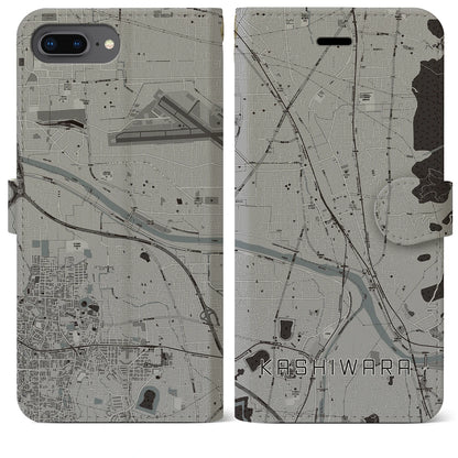 【柏原（大阪府）】地図柄iPhoneケース（手帳タイプ）モノトーン・iPhone 8Plus /7Plus / 6sPlus / 6Plus 用