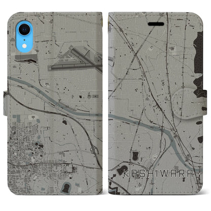 【柏原（大阪府）】地図柄iPhoneケース（手帳タイプ）モノトーン・iPhone XR 用