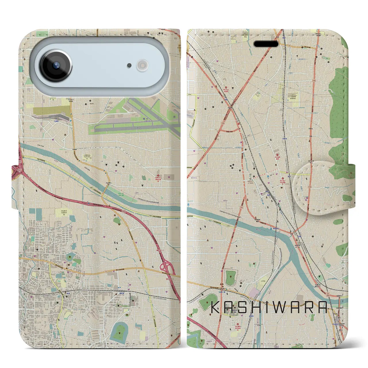 【柏原（大阪府）】地図柄iPhoneケース（手帳タイプ）