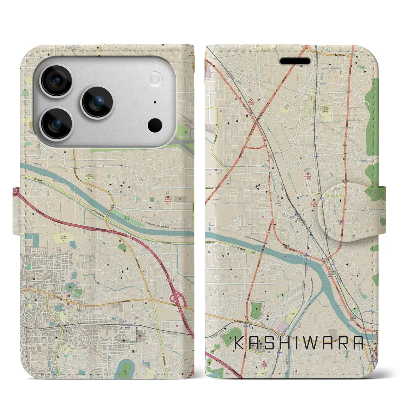 【柏原（大阪府）】地図柄iPhoneケース（手帳タイプ）