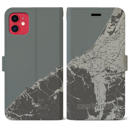 【柏崎（新潟県）】地図柄iPhoneケース（手帳タイプ）モノトーン・iPhone 11 用