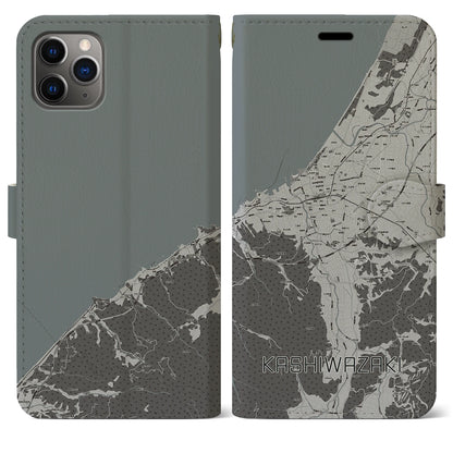 【柏崎（新潟県）】地図柄iPhoneケース（手帳タイプ）モノトーン・iPhone 11 Pro Max 用