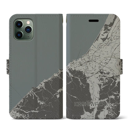 【柏崎（新潟県）】地図柄iPhoneケース（手帳タイプ）モノトーン・iPhone 11 Pro 用