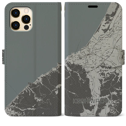 【柏崎（新潟県）】地図柄iPhoneケース（手帳タイプ）モノトーン・iPhone 12 Pro Max 用
