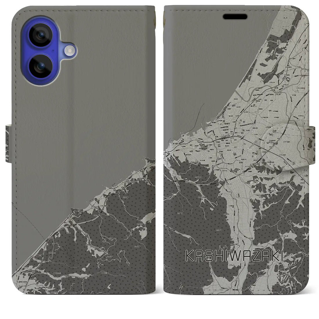 【柏崎(新潟県)】地図柄iPhoneケース(手帳タイプ)モノトーン・iPhone 16 Pro Max 用