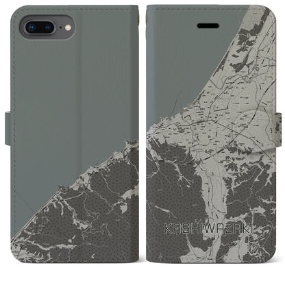 【柏崎（新潟県）】地図柄iPhoneケース（手帳タイプ）モノトーン・iPhone 8Plus /7Plus / 6sPlus / 6Plus 用