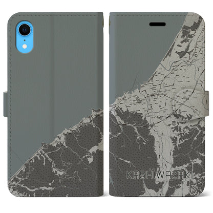 【柏崎（新潟県）】地図柄iPhoneケース（手帳タイプ）モノトーン・iPhone XR 用