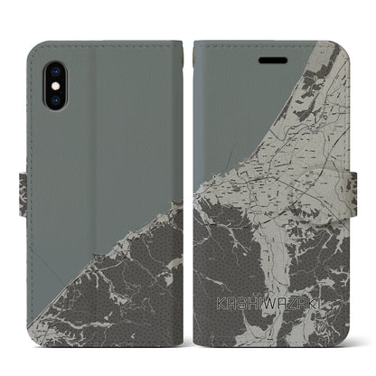 【柏崎（新潟県）】地図柄iPhoneケース（手帳タイプ）モノトーン・iPhone XS / X 用