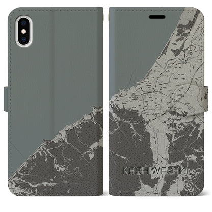 【柏崎（新潟県）】地図柄iPhoneケース（手帳タイプ）モノトーン・iPhone XS Max 用