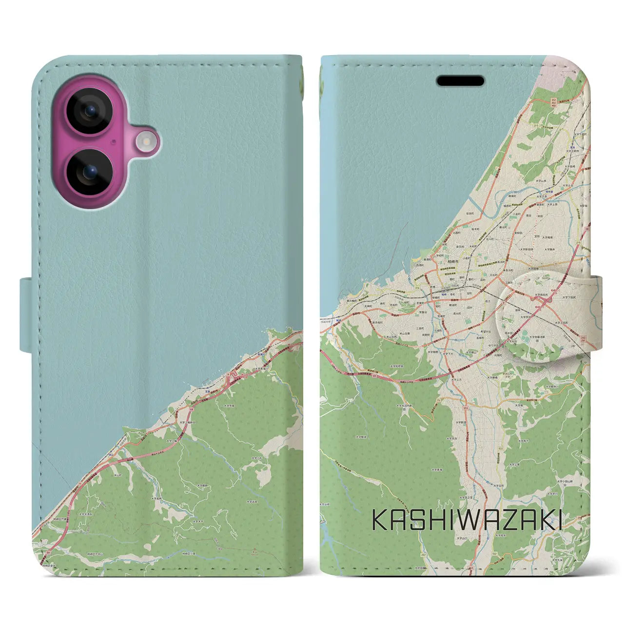 【柏崎（新潟県）】地図柄iPhoneケース（手帳タイプ）ナチュラル・iPhone 16 Pro 用