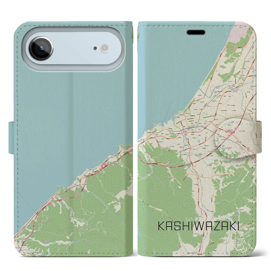 【柏崎（新潟県）】地図柄iPhoneケース（手帳タイプ）ナチュラル・iPhone 17 Pro Max 用