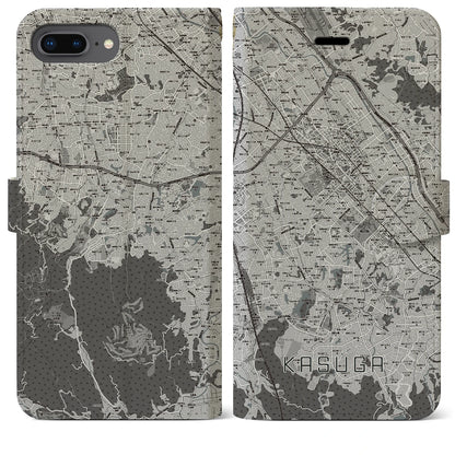 【春日（福岡県）】地図柄iPhoneケース（手帳タイプ）モノトーン・iPhone 8Plus /7Plus / 6sPlus / 6Plus 用