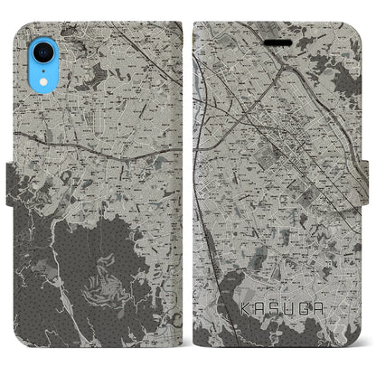 【春日（福岡県）】地図柄iPhoneケース（手帳タイプ）モノトーン・iPhone XR 用