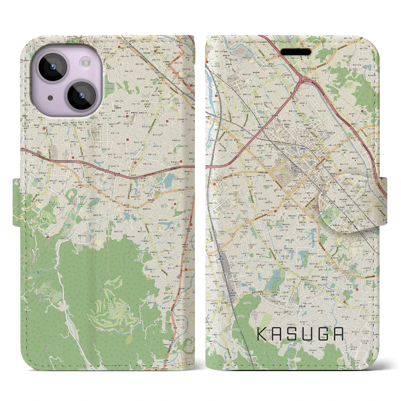 【春日（福岡県）】地図柄iPhoneケース（手帳タイプ）