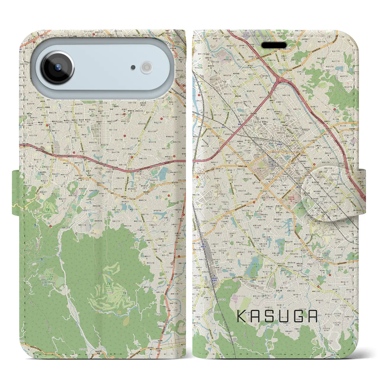 【春日（福岡県）】地図柄iPhoneケース（手帳タイプ）