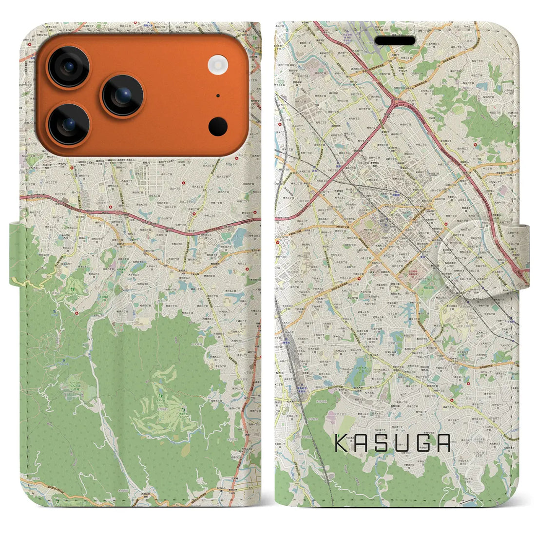 【春日(福岡県)】地図柄iPhoneケース(手帳タイプ)モノトーン・iPhone 17 Pro Max 用