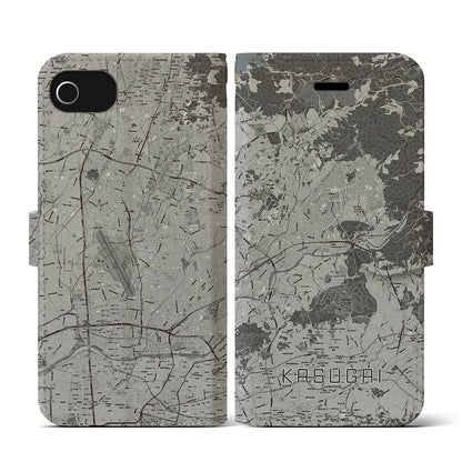 【春日井（愛知県）】地図柄iPhoneケース（手帳タイプ）モノトーン・iPhone SE（第3 / 第2世代） / 8 / 7 / 6s / 6 用