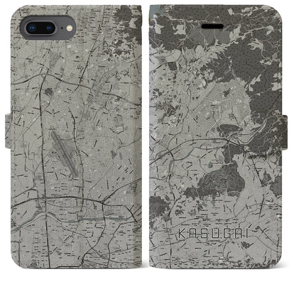 【春日井（愛知県）】地図柄iPhoneケース（手帳タイプ）モノトーン・iPhone 8Plus /7Plus / 6sPlus / 6Plus 用