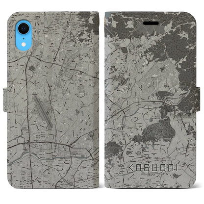 【春日井（愛知県）】地図柄iPhoneケース（手帳タイプ）モノトーン・iPhone XR 用