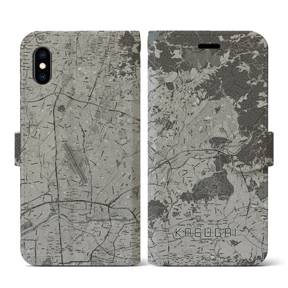 【春日井（愛知県）】地図柄iPhoneケース（手帳タイプ）モノトーン・iPhone XS / X 用