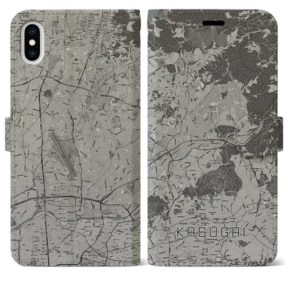 【春日井（愛知県）】地図柄iPhoneケース（手帳タイプ）モノトーン・iPhone XS Max 用