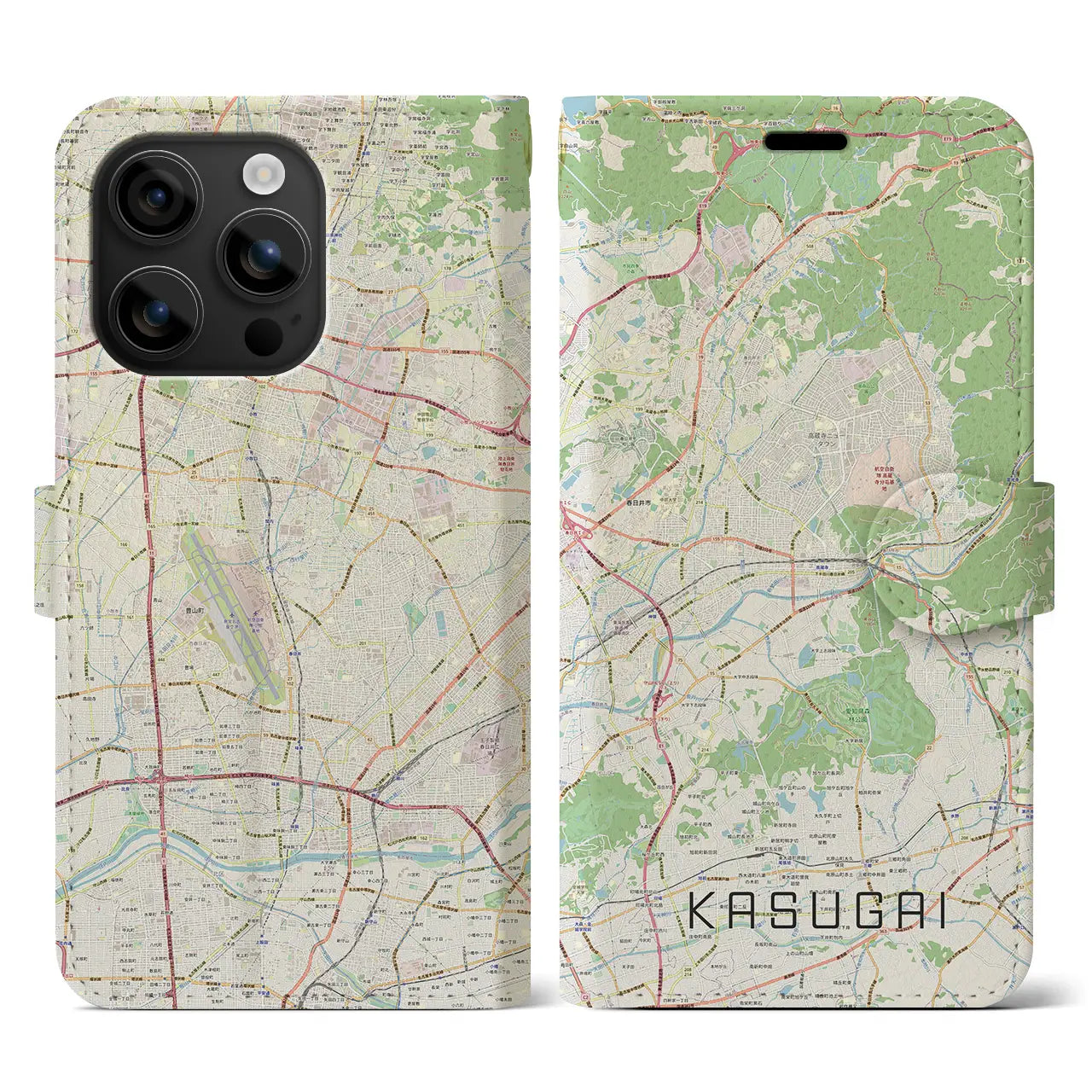 【春日井（愛知県）】地図柄iPhoneケース（手帳タイプ）ナチュラル・iPhone 16 用