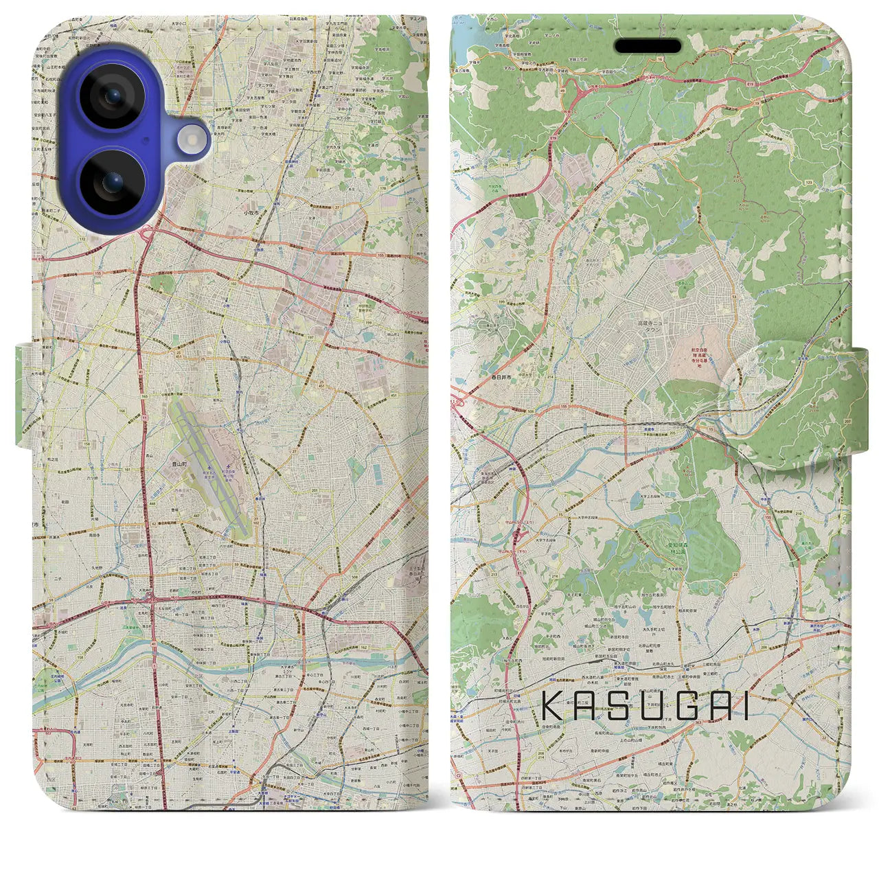 【春日井（愛知県）】地図柄iPhoneケース（手帳タイプ）ナチュラル・iPhone 16 Pro Max 用