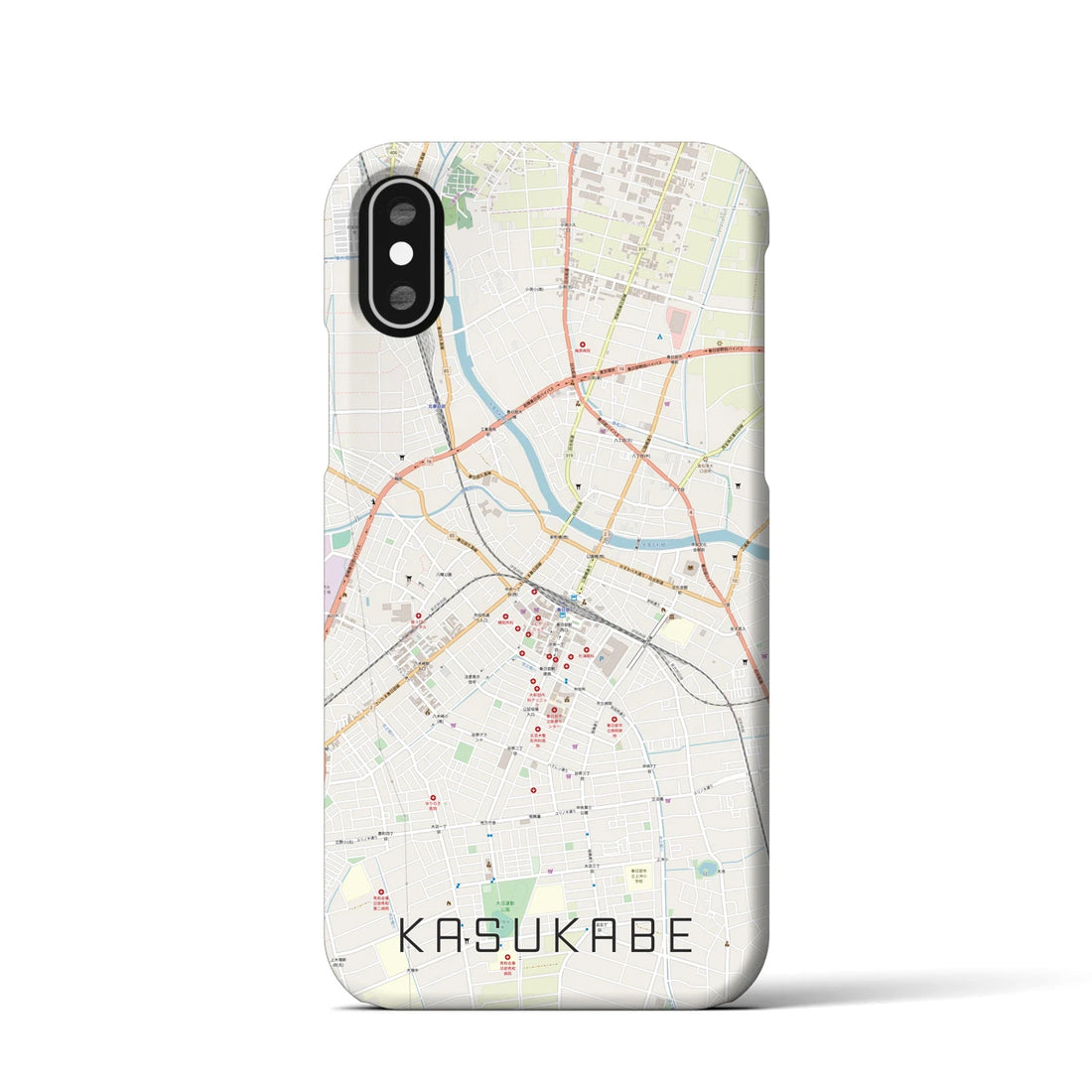 【春日部（埼玉県）】地図柄iPhoneケース（バックカバータイプ）ナチュラル・iPhone XS / X 用