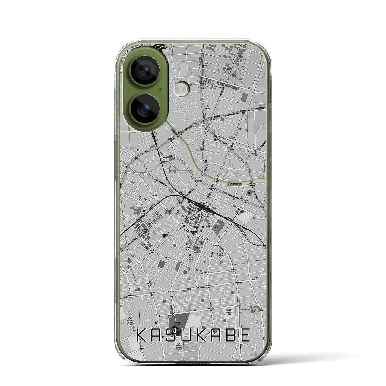 【春日部（埼玉県）】地図柄iPhoneケース（クリアタイプ）モノトーン・iPhone 17 Pro Max 用