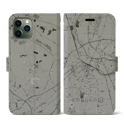 【春日部（埼玉県）】地図柄iPhoneケース（手帳タイプ）モノトーン・iPhone 11 Pro 用
