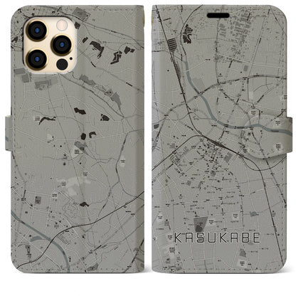 【春日部（埼玉県）】地図柄iPhoneケース（手帳タイプ）モノトーン・iPhone 12 Pro Max 用