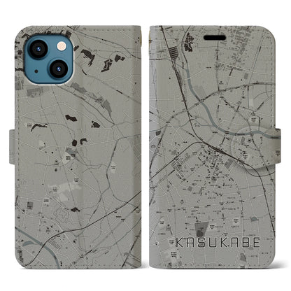 【春日部（埼玉県）】地図柄iPhoneケース（手帳タイプ）モノトーン・iPhone 13 用