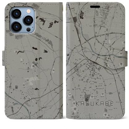 【春日部（埼玉県）】地図柄iPhoneケース（手帳タイプ）モノトーン・iPhone 13 Pro Max 用