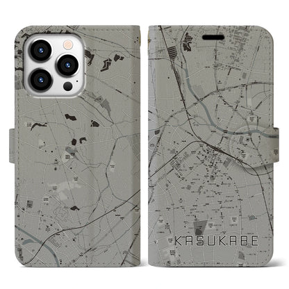 【春日部（埼玉県）】地図柄iPhoneケース（手帳タイプ）モノトーン・iPhone 13 Pro 用