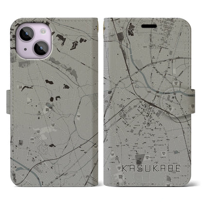 【春日部（埼玉県）】地図柄iPhoneケース（手帳タイプ）モノトーン・iPhone 14 用