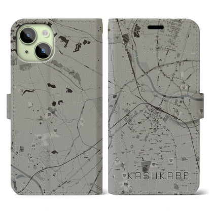 【春日部（埼玉県）】地図柄iPhoneケース（手帳タイプ）モノトーン・iPhone 15 用