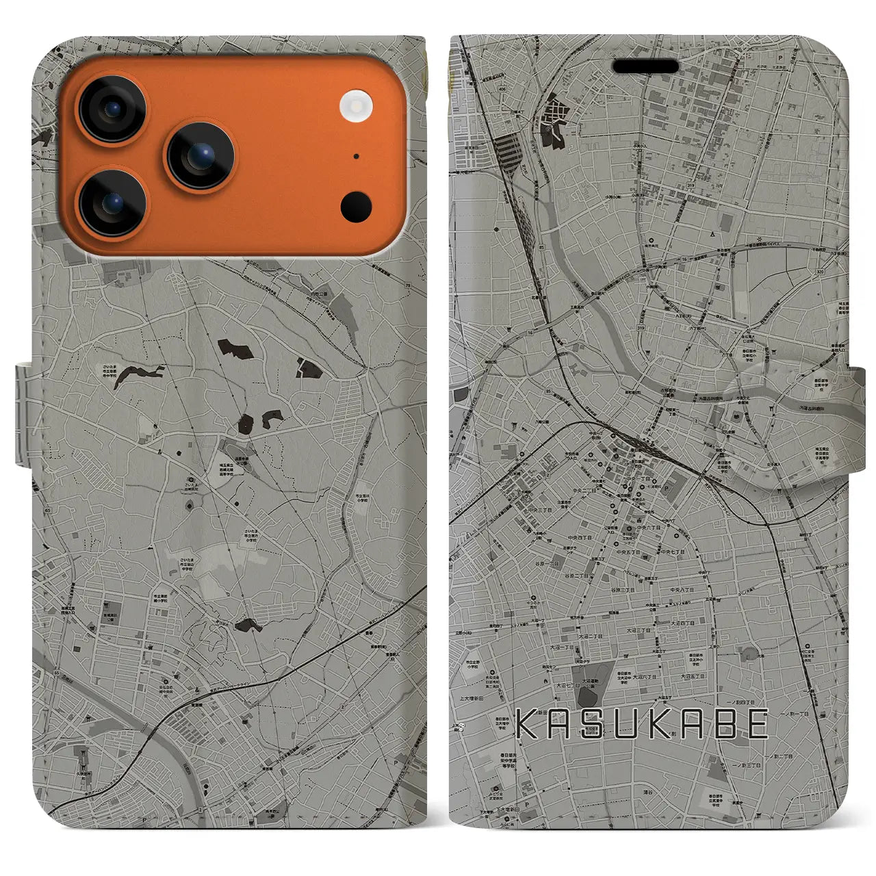 【春日部（埼玉県）】地図柄iPhoneケース（手帳タイプ）