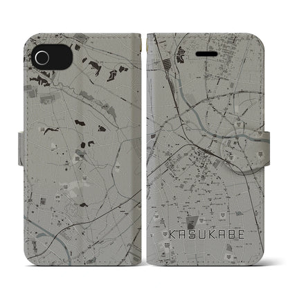 【春日部（埼玉県）】地図柄iPhoneケース（手帳タイプ）モノトーン・iPhone SE（第3 / 第2世代） / 8 / 7 / 6s / 6 用