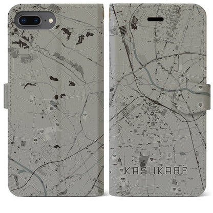 【春日部（埼玉県）】地図柄iPhoneケース（手帳タイプ）モノトーン・iPhone 8Plus /7Plus / 6sPlus / 6Plus 用