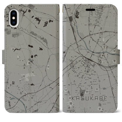 【春日部（埼玉県）】地図柄iPhoneケース（手帳タイプ）モノトーン・iPhone XS Max 用