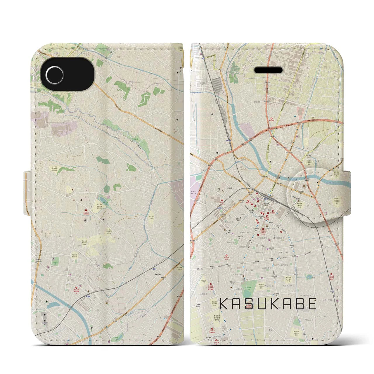 【春日部（埼玉県）】地図柄iPhoneケース（手帳タイプ）